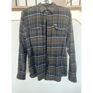 Orvis Flannel Shacket Shirt Mens L Olive Plaid Heavyweight Outdoor Workwear